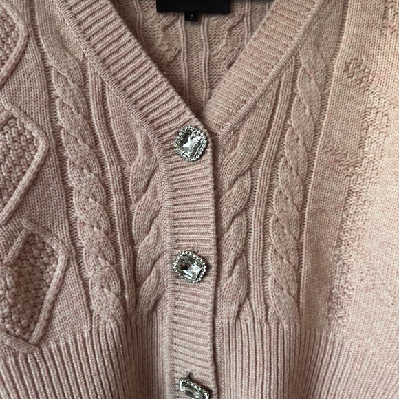 NANA Jacqueline Nina Wool Cardigan with Jeweled Buttons Pink Color Size L - Picture 7 of 16